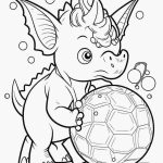 Baby triceratops playing with ball coloring page
