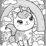 Cat unicorn coloring page