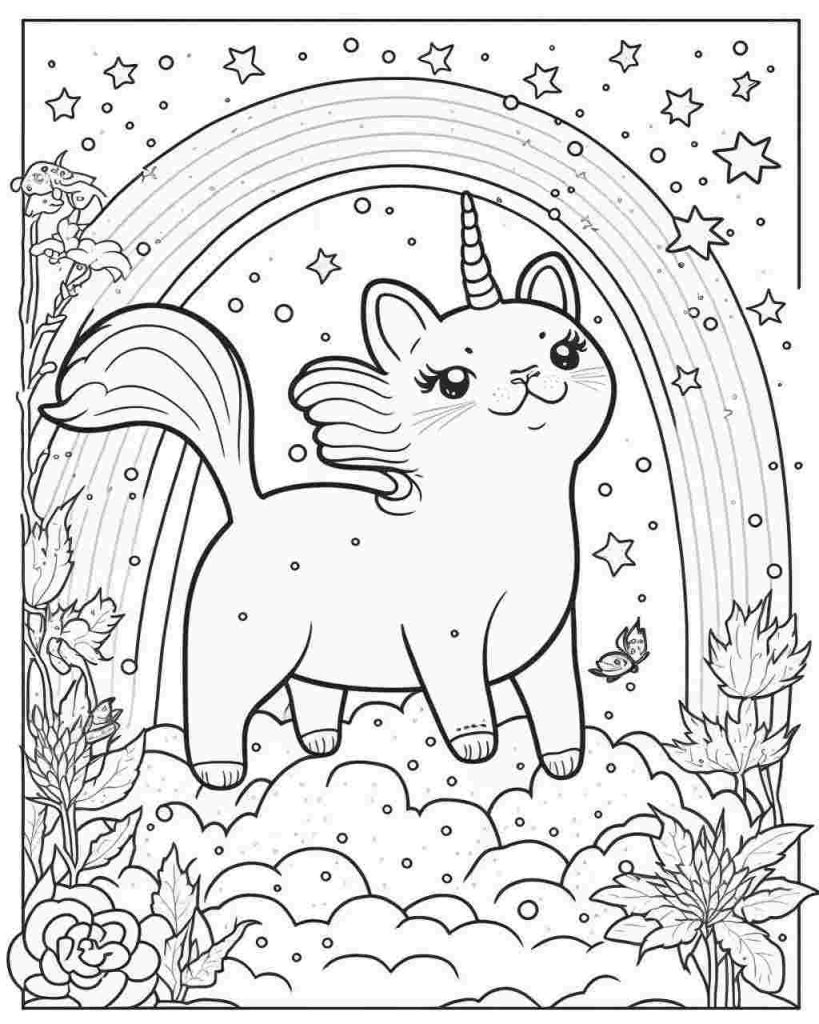 Cat unicorn coloring page 2