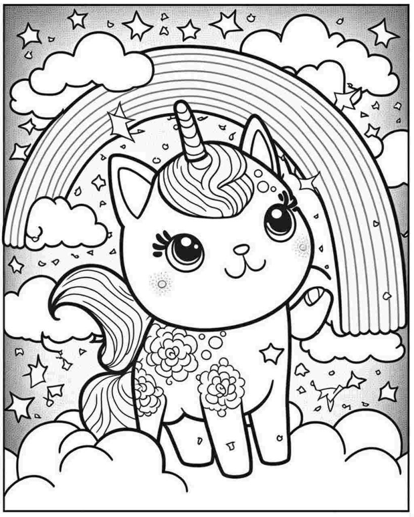 Cat unicorn coloring page