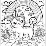Cat unicorn rainbow coloring page
