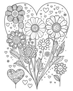 Hearts and flowers coloring page