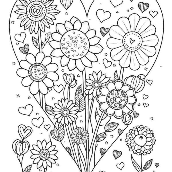 Coloring Page Hearts and Flowers - ColoringFunHouse