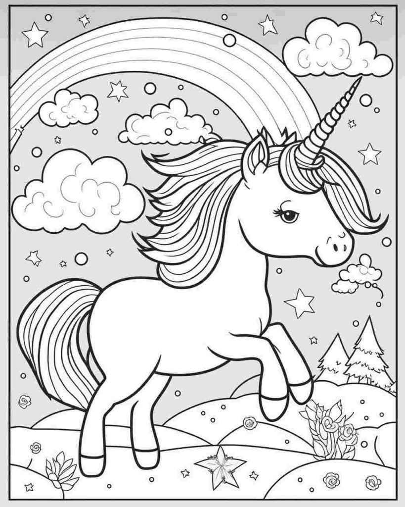 Rainbow Unicorn coloring page