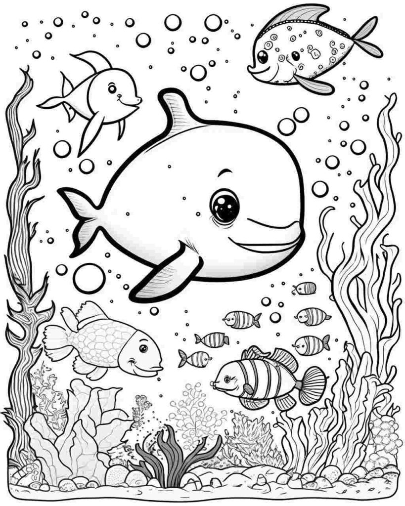 Simple sea animals coloring page