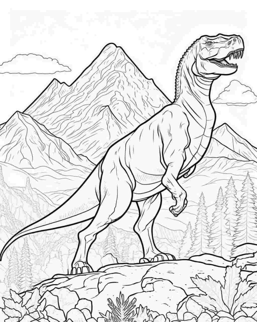T-rex in the mountain coloring page