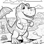 T-rex on beach coloring page